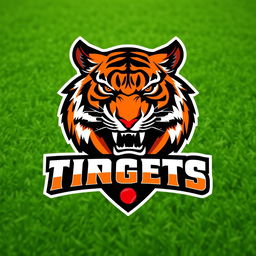 A bold and dynamic logo design for a cricket team featuring a fierce tiger