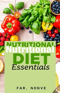 A visually appealing e-book cover design related to nutritional diet, featuring vibrant fruits and vegetables such as leafy greens, berries, and colorful peppers