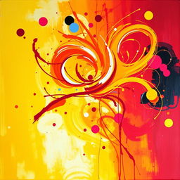 A vibrant abstract artwork that reflects the personality of someone who is creative and energetic, using a dynamic composition with swirling shapes and bright colors