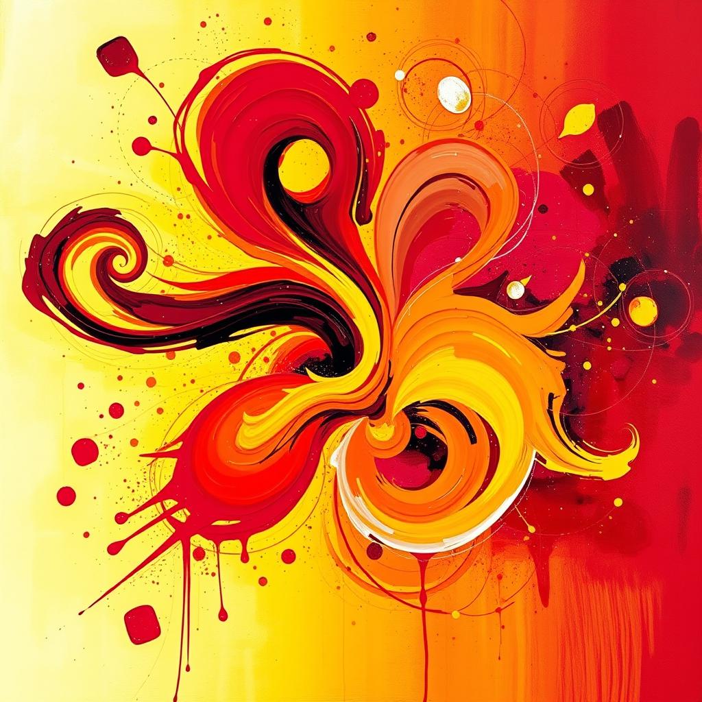 A vibrant abstract artwork that reflects the personality of someone who is creative and energetic, using a dynamic composition with swirling shapes and bright colors