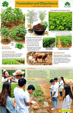 A detailed educational field observation scene at Edu Greenpark Tigaroda, showing various activities related to plant and animal observation
