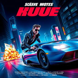 A vibrant film poster showcasing a dynamic movie scene