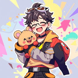 Anime depiction of Stray Kids member Bang Chan during the 'Maniac' era, wearing his stylish, edgy costume from that time