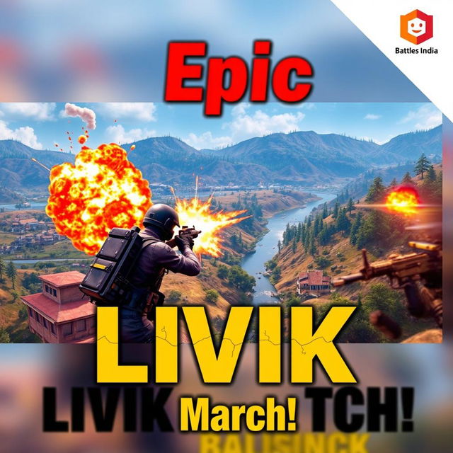 A vibrant and eye-catching YouTube thumbnail featuring an intense moment from a random match on the LIVIK map in BGMI (Battlegrounds Mobile India)