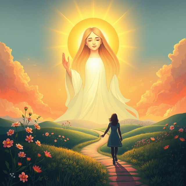 A beautifully illustrated scene depicting a divine presence representing a poetic and spiritual journey