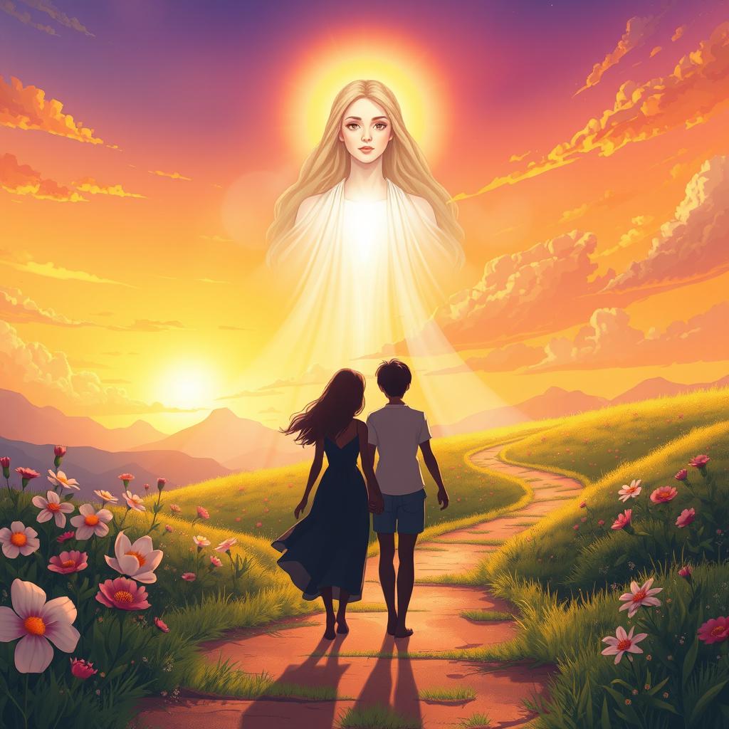 A beautifully illustrated scene depicting a divine presence representing a poetic and spiritual journey