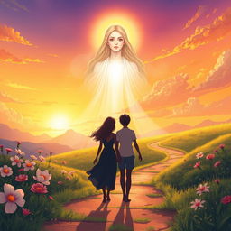 A beautifully illustrated scene depicting a divine presence representing a poetic and spiritual journey