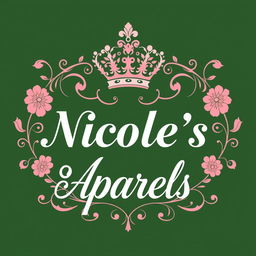 A visually striking logo concept featuring a regal, intricately detailed crown icon gracefully positioned above the brand name 'Nicole's Aparels