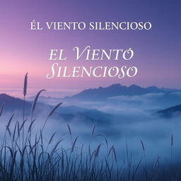 A captivating cover for the short story "EL VIENTO SILENCIOSO" featuring an ethereal landscape with a serene, twilight sky that transitions from soft purples to deep blues