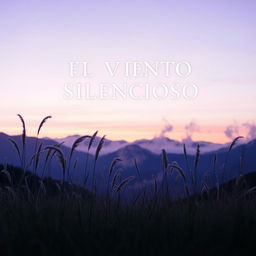 A captivating cover for the short story "EL VIENTO SILENCIOSO" featuring an ethereal landscape with a serene, twilight sky that transitions from soft purples to deep blues