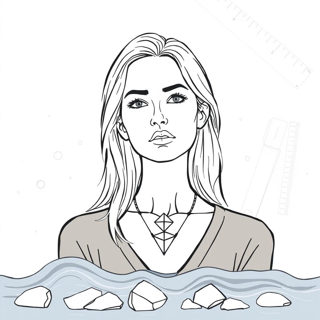 An illustrated abstract poster featuring a thoughtful female architect with longer blonde hair, styled to resemble her closely using only graphic lines