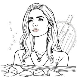 An illustrated abstract poster featuring a thoughtful female architect with longer blonde hair, styled to resemble her closely using only graphic lines