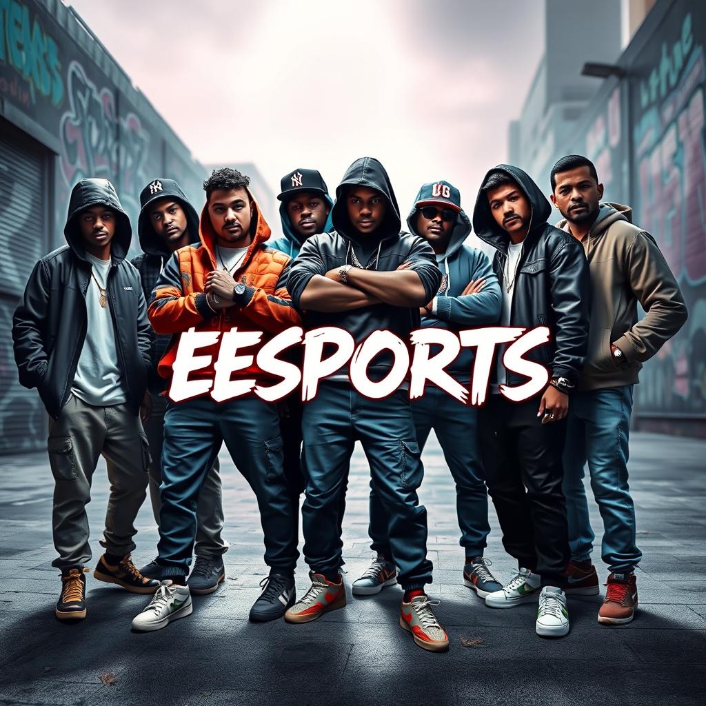 A dynamic and striking image of a cool gang posed confidently in an urban setting, exuding style and attitude