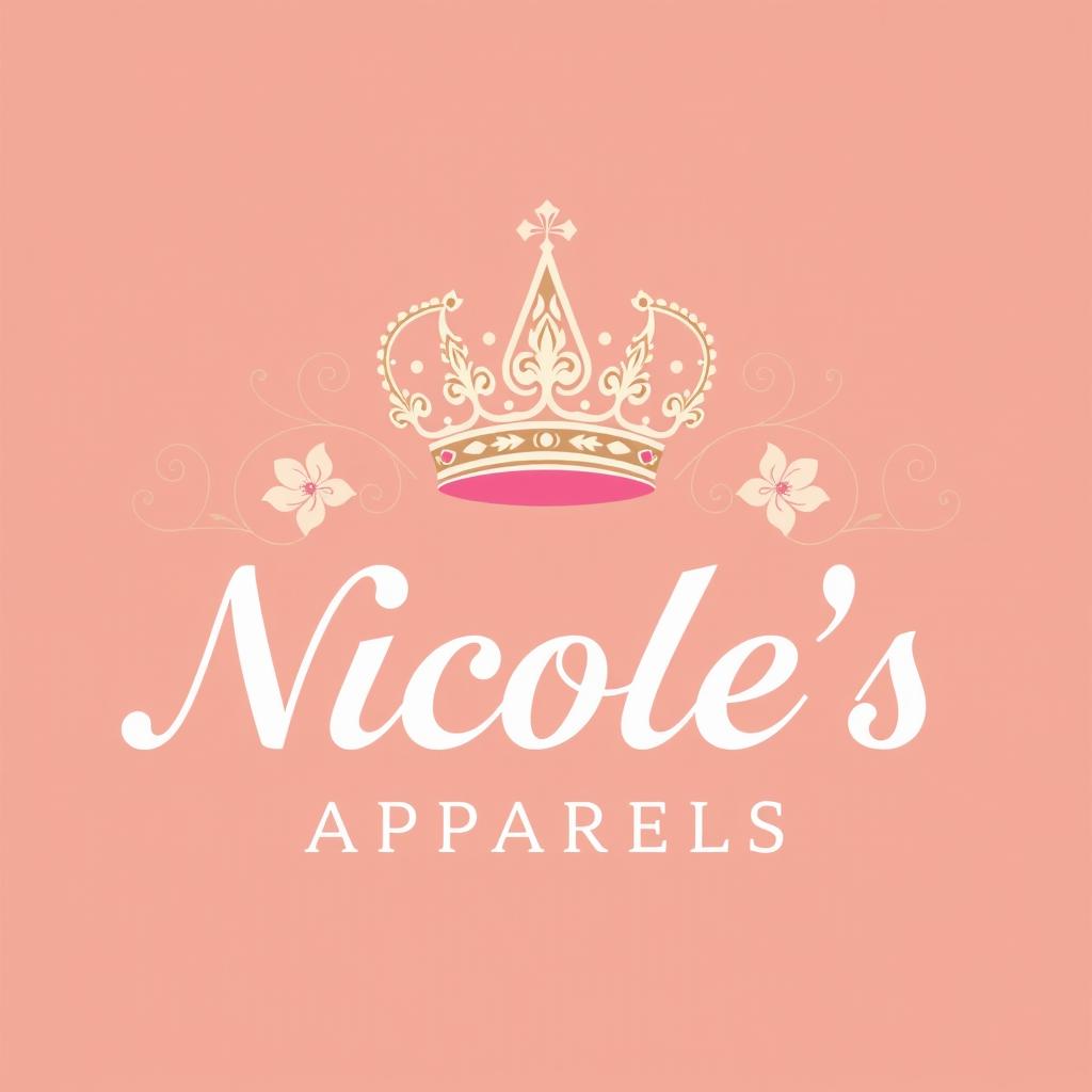 A luxurious logo design featuring an intricately detailed regal crown icon placed elegantly above the brand name 'Nicole's Apparels'