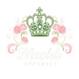 A luxurious logo design featuring an intricately detailed regal crown icon placed elegantly above the brand name 'Nicole's Apparels'