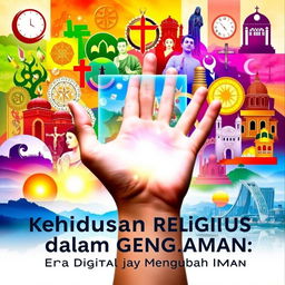 A visually stunning poster depicting a vibrant collage of different religious symbols representing various faiths such as Islam, Christianity, Hinduism, Buddhism, and Judaism