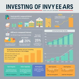 A detailed and visually engaging infographic showcasing the benefits of investing over the years
