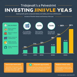 A detailed and visually engaging infographic showcasing the benefits of investing over the years