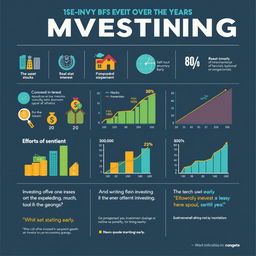 A detailed and visually engaging infographic showcasing the benefits of investing over the years