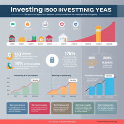 A detailed and visually engaging infographic showcasing the benefits of investing over the years