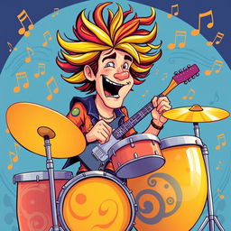 An illustration of a man playing drums in a style inspired by the initial images generated for the request 'Draw a picture of a rocker playing an electric guitar in IncrediBox style