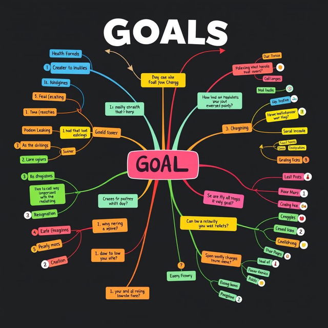 A visually appealing and organized mind map illustrating various personal and professional goals