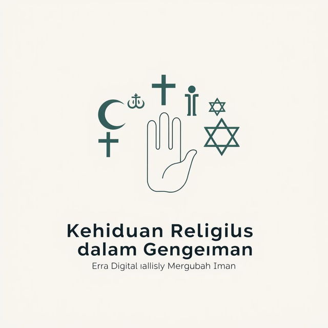 A minimalist poster showcasing the theme 'Kehidupan Religius dalam Genggaman: Era Digital yang Mengubah Iman', focusing on the concept of tolerance among different religions