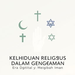 A minimalist poster showcasing the theme 'Kehidupan Religius dalam Genggaman: Era Digital yang Mengubah Iman', focusing on the concept of tolerance among different religions