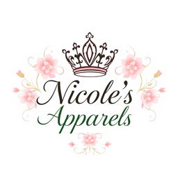 An elegant and regal logo concept featuring an intricately detailed crown icon positioned gracefully above the brand name 'Nicole's Apparels'