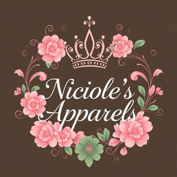 An elegant and regal logo concept featuring an intricately detailed crown icon positioned gracefully above the brand name 'Nicole's Apparels'