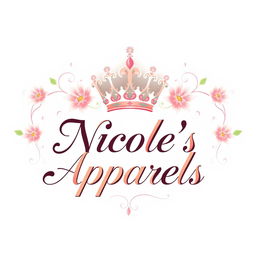 An elegant logo concept featuring a regal, intricately detailed crown icon positioned gracefully above the brand name 'Nicole's Apparels'