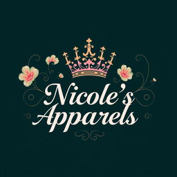 An elegant logo concept featuring a regal, intricately detailed crown icon positioned gracefully above the brand name 'Nicole's Apparels'
