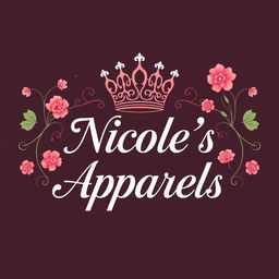 An elegant logo concept featuring a regal, intricately detailed crown icon positioned gracefully above the brand name 'Nicole's Apparels'