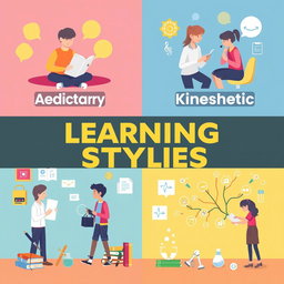 Exploring the different types of learning styles, showcasing visual representations of each type such as auditory, visual, kinesthetic, and reading/writing