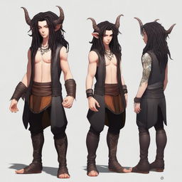 Visualize a high-quality, vibrant digital art of a young, slender, innocent-looking androgynous satyr with a blend of human and goat features