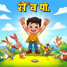 A vibrant cartoon animation scene depicting the theme "सच्चाई की जीत" (Truth Prevails) in Hindi