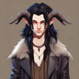 Visualize a high-quality, vibrant digital art of a young, slender, innocent-looking androgynous satyr with a blend of human and goat features