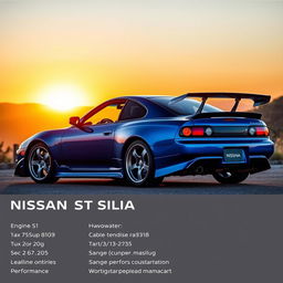 A stunning high-definition image of a Nissan Silvia S15 parked on a scenic road, showcasing its sleek curves and sporty design