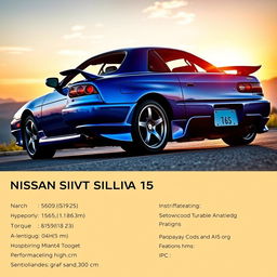 A stunning high-definition image of a Nissan Silvia S15 parked on a scenic road, showcasing its sleek curves and sporty design