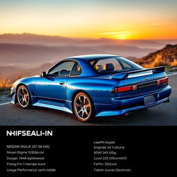 A stunning high-definition image of a Nissan Silvia S15 parked on a scenic road, showcasing its sleek curves and sporty design