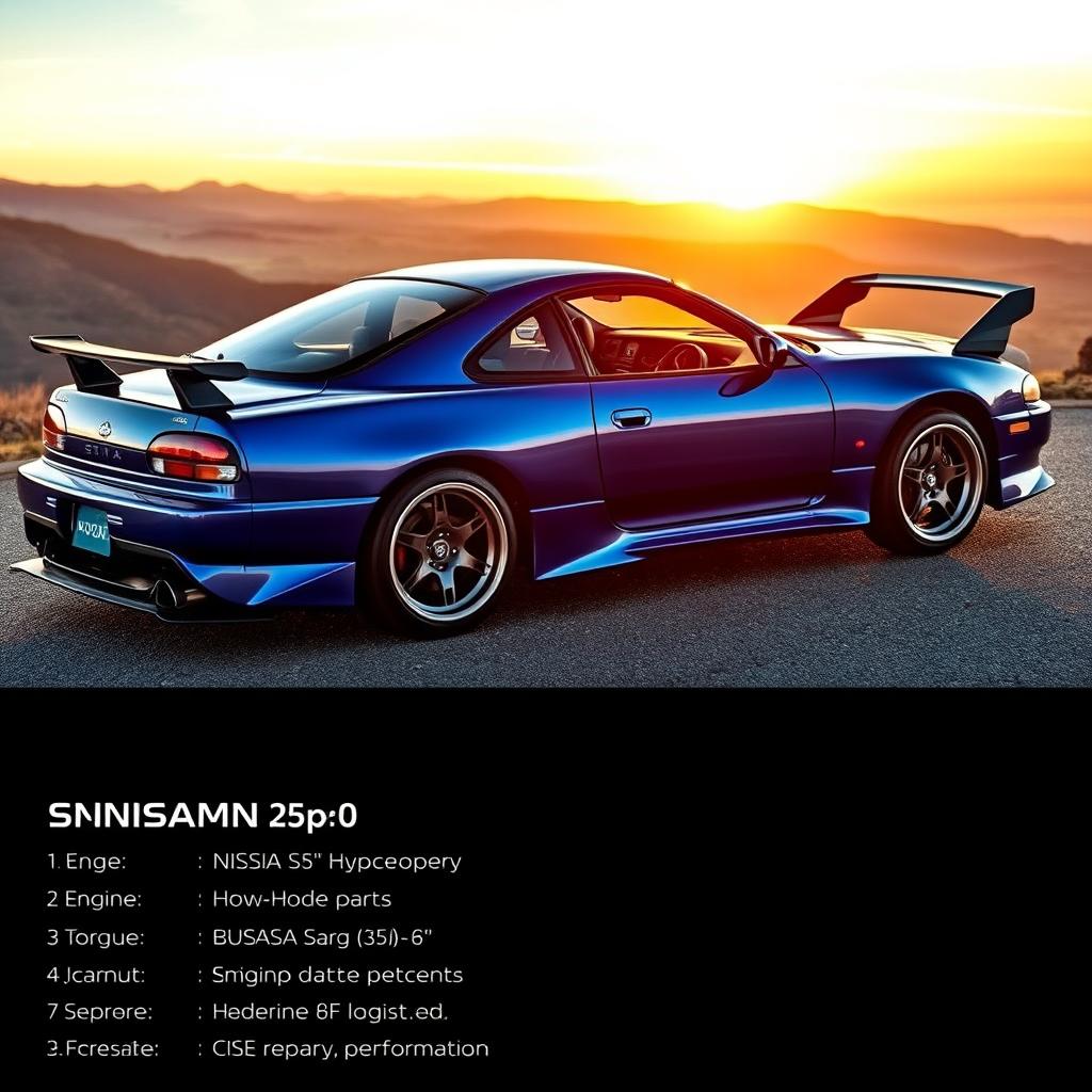 A stunning high-definition image of a Nissan Silvia S15 parked on a scenic road, showcasing its sleek curves and sporty design