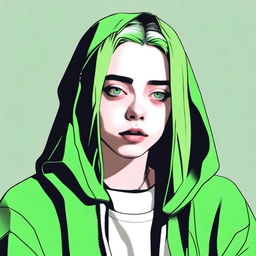 A high-quality digital art image of Billie Eilish, the American singer-songwriter