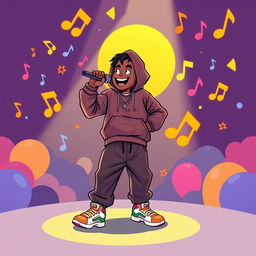 An illustration of a rapper in a full-body view, performing rap in the style of the game IncrediBox
