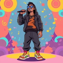 An illustration of a rapper in a full-body view, performing rap in the style of the game IncrediBox