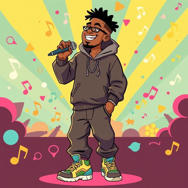 An illustration of a rapper in a full-body view, performing rap in the style of the game IncrediBox