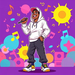 An illustration of a rapper in a full-body view, performing rap in the style of the game IncrediBox