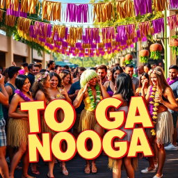 A vibrant and eye-catching advertisement for a college toga party called "TOGA NOGA"
