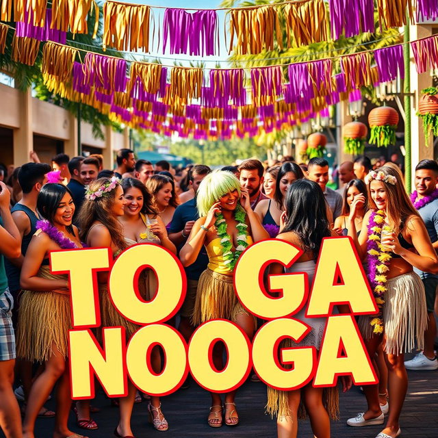 A vibrant and eye-catching advertisement for a college toga party called "TOGA NOGA"