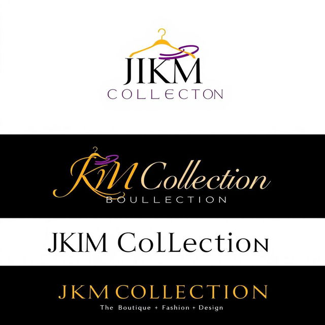 A chic and elegant logo design for 'JKM Collection', a boutique and fashion design company