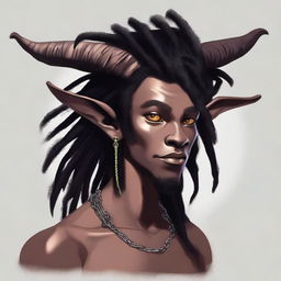 Picture a high-quality digital art of a young, slender, innocent-looking, slightly masculine, nonbinary black satyr